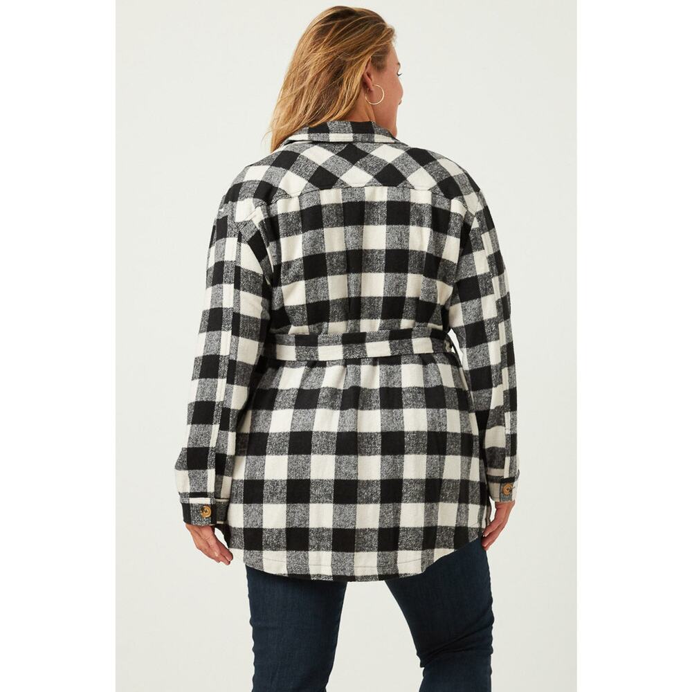 HAYDEN Maylee Plus Black Check Belted Long Shacket 1x - Picture 4 of 6